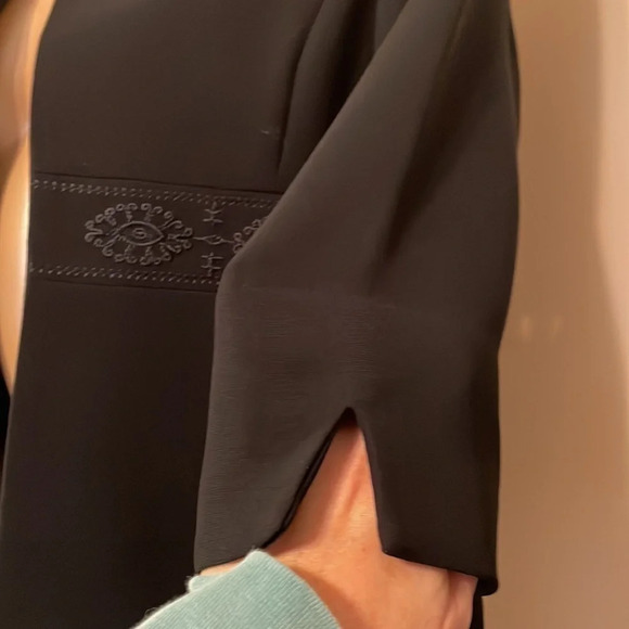 Coldwater Creek women blazer 12 large jacket Black embroidery 3/4 sleeve stretch - Picture 3 of 6